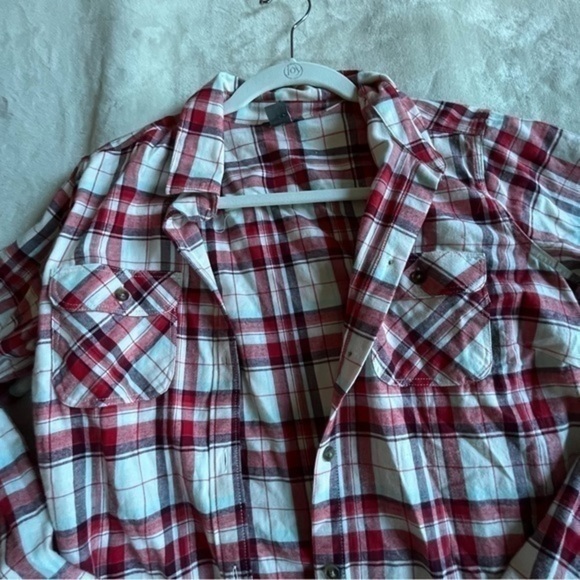 Eddie Bauer Red & White Flannel Button Down Shirt - Picture 2 of 4